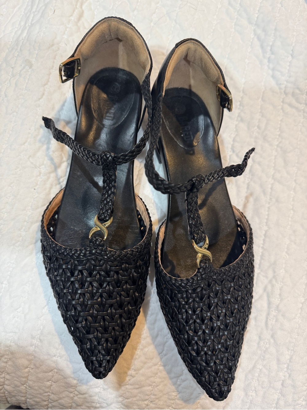 Black Leather Bared Avocet Woven Flats - Picture 7 of 11